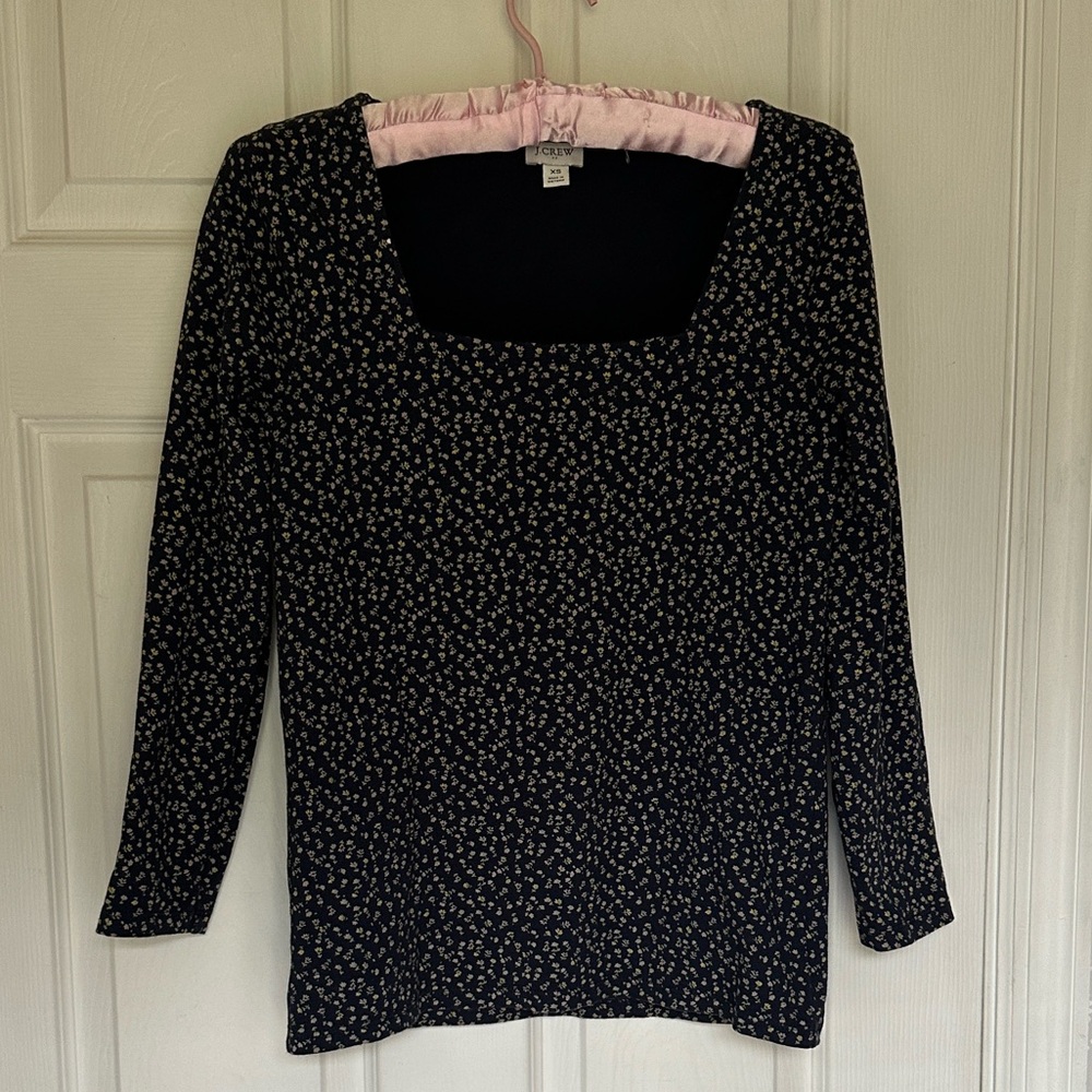 J. Crew navy and White Floral Long Sleeve Top